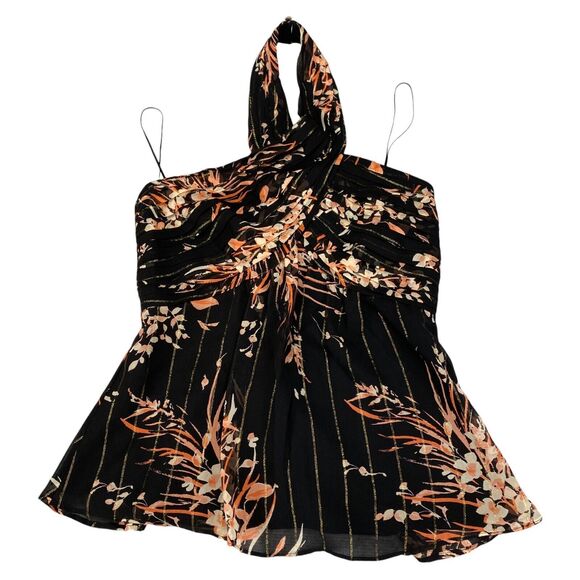 Joie Damein Halter Top Womens 0 Black Floral Metallic Threads Chiffon Sleeveless - Picture 16 of 16